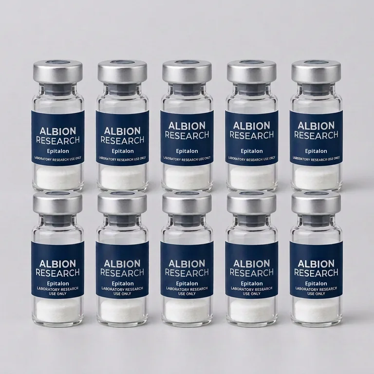 Ten laboratory vials labelled Albion Research, Epitalon 5mg